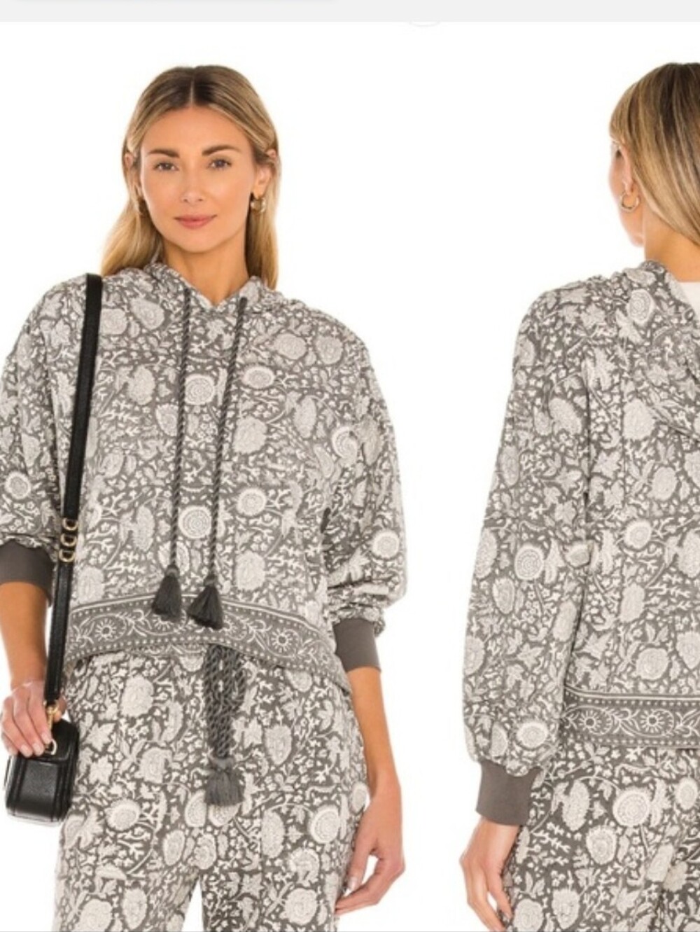 Anthropologie Cleobella Gray Floral Tassel Hoodie Size XS